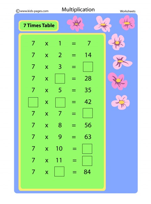 7 Times Table Worksheet